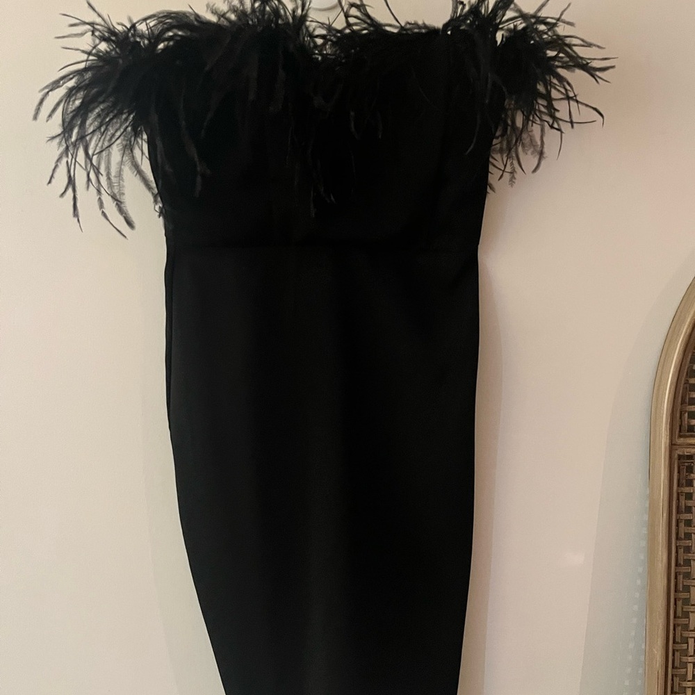 Chic Black Feathered Strapless Dress